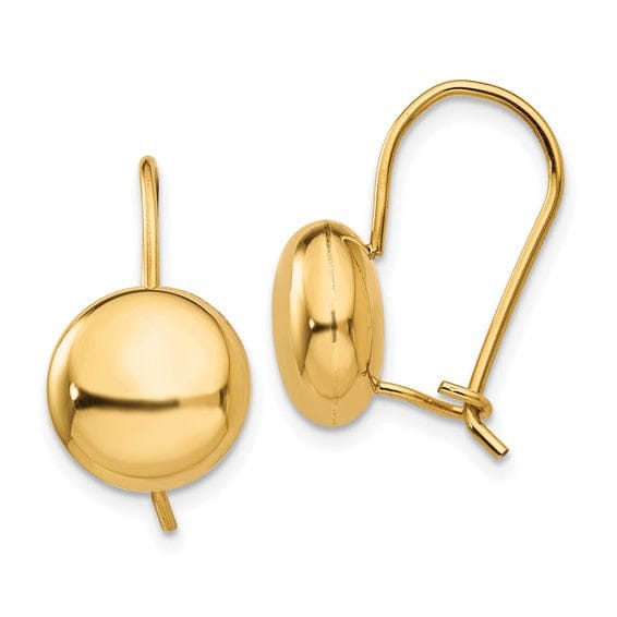 Lovely Rita's Earrings 14K Yellow Gold Stylish Polished 10.5mm Button Kidney Wire Earrings