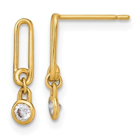 Lovely Rita's Earrings 14K Yellow Gold Stylish Polished 2.6mm CZ Paperclip Post Earrings