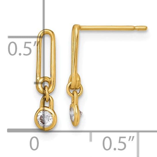 Lovely Rita's Earrings 14K Yellow Gold Stylish Polished 2.6mm CZ Paperclip Post Earrings