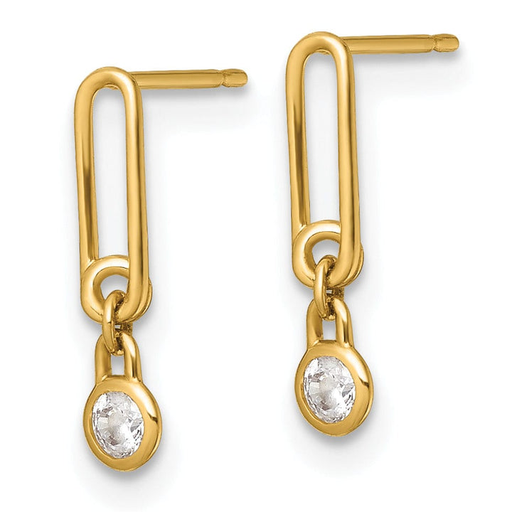Lovely Rita's Earrings 14K Yellow Gold Stylish Polished 2.6mm CZ Paperclip Post Earrings