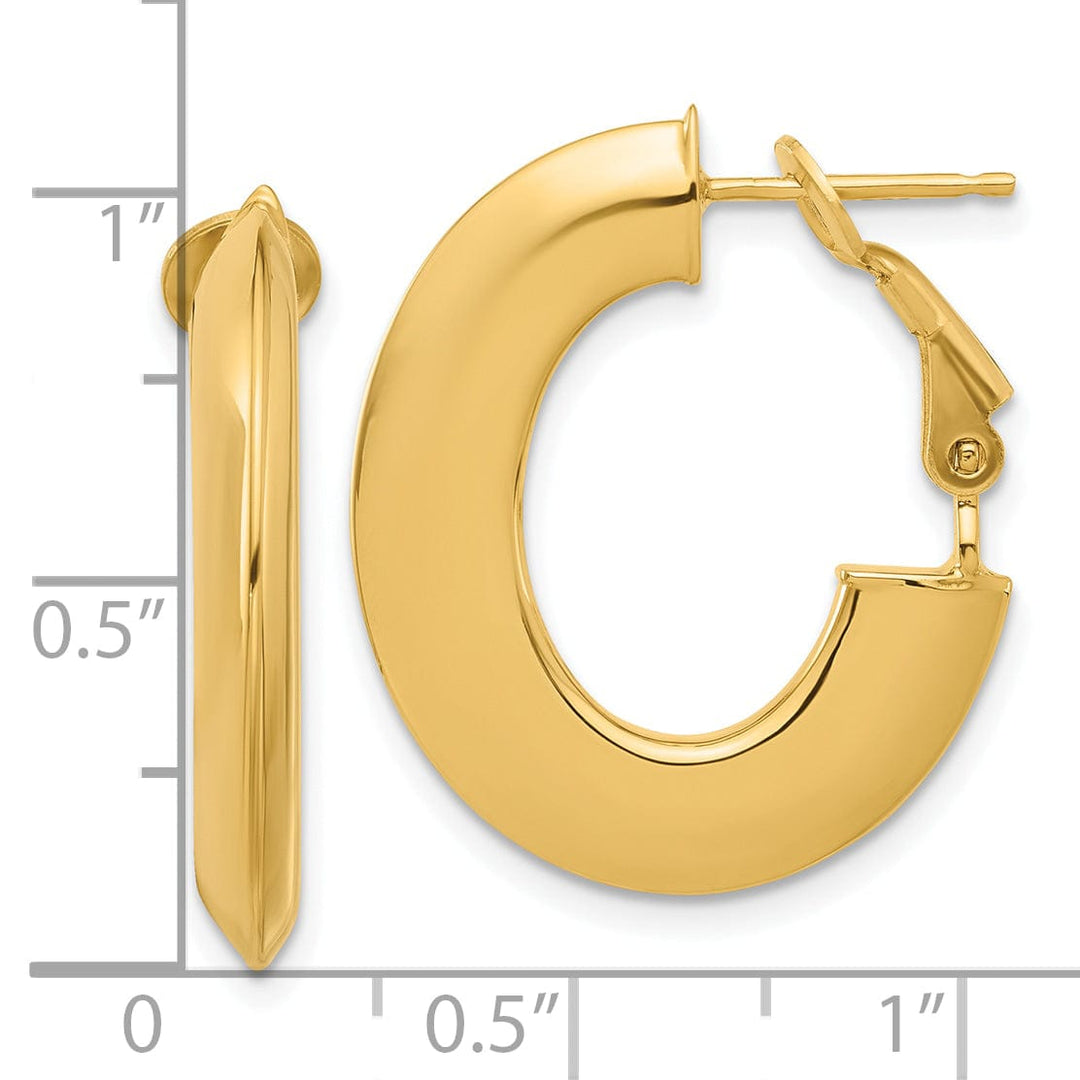 Lovely Rita's Earrings 14K Yellow Gold Stylish Polished 21.8mm Knife-Edge Oval Omega Hoops