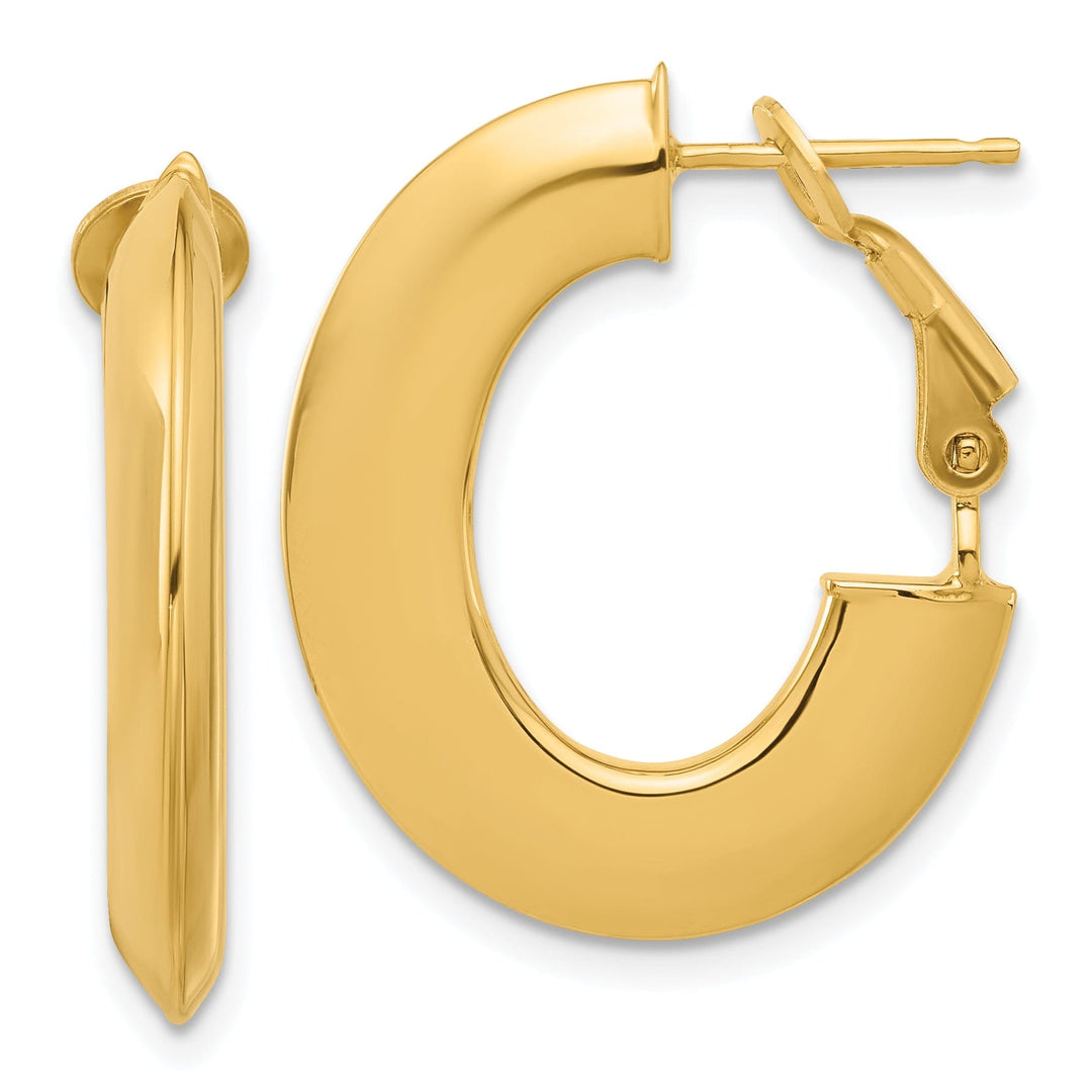 Lovely Rita's Earrings 14K Yellow Gold Stylish Polished 21.8mm Knife-Edge Oval Omega Hoops