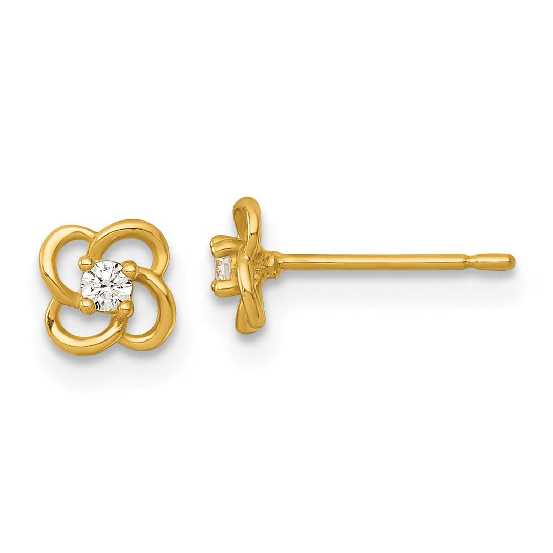 Lovely Rita's Earrings 14K Yellow Gold Stylish Polished 5.3mm CZ Flower Post Earrings