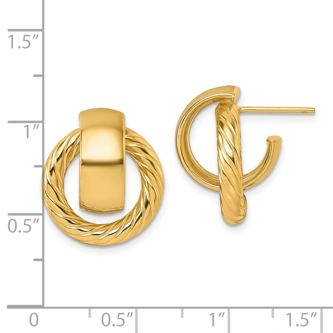 Lovely Rita's Earrings 14K Yellow Gold Stylish Twisted 16mm Doorknocker Post Dangle Earrings