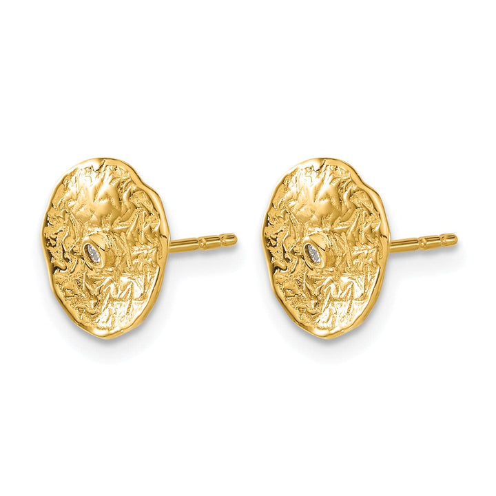 Lovely Rita's Earrings 14k Yellow Gold Textured Circle 0.03 CT Diamond Post Earrings