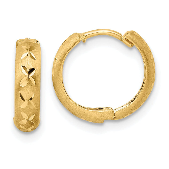 Lovely Rita's Earrings 14K Yellow Gold Timeless Brushed 13.77mm X 3x13mm Hinged Hoop Earrings