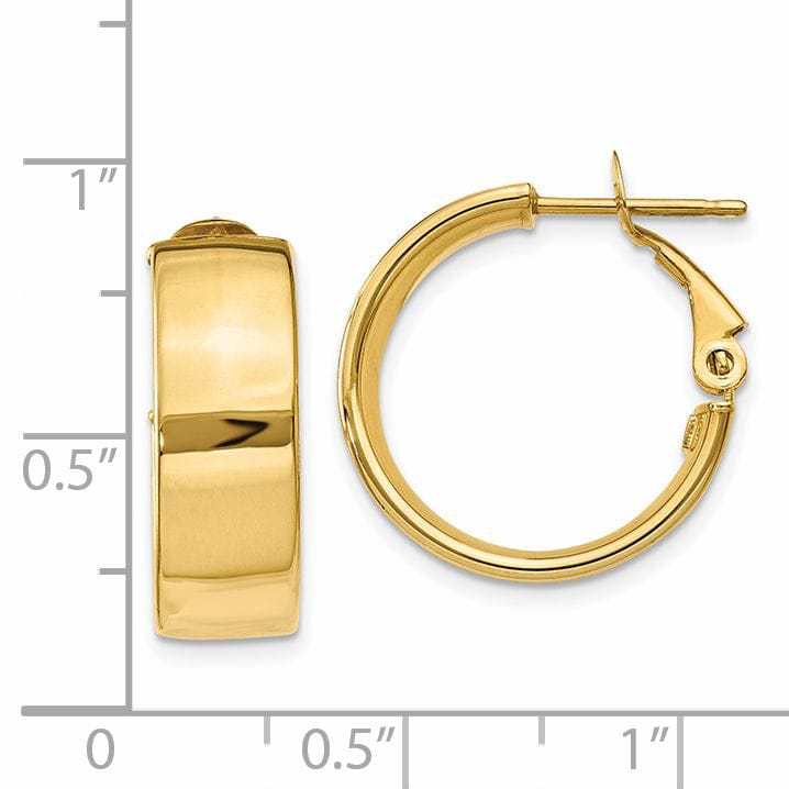 Lovely Rita's Earrings 14K Yellow Gold Timeless Polished 19.5mm Flat Tube Omega Hoops