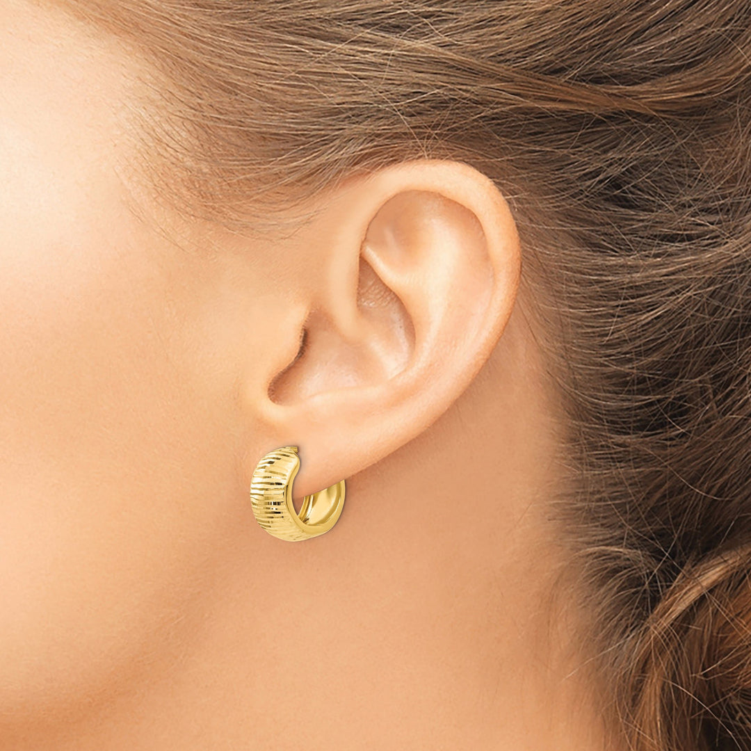 Lovely Rita's Earrings 14K Yellow Gold Unique Polished 8mm and Hinged Hoop Earrings
