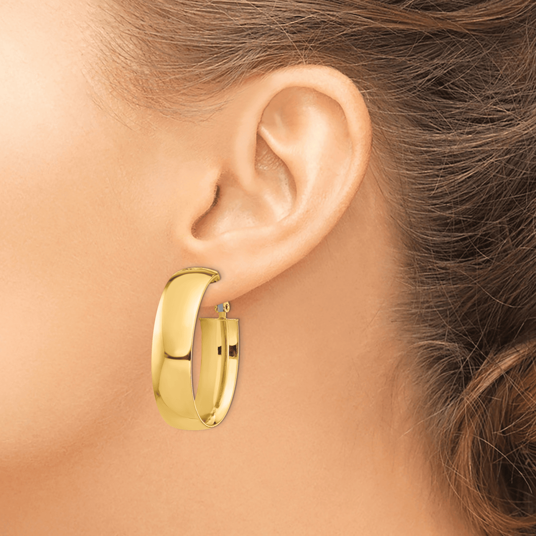 Lovely Rita's Earrings 14K Yellow Gold Versatile High Polished 23.84mm Oval Omega Hoops