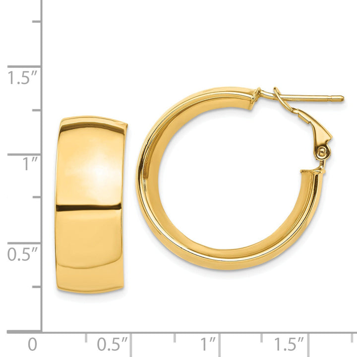 Lovely Rita's Earrings 14K Yellow Gold Versatile High Polished 26.38mm Flat Tube Omega Hoops