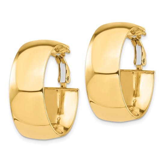 Lovely Rita's Earrings 14K Yellow Gold Versatile High Polished 26.38mm Flat Tube Omega Hoops