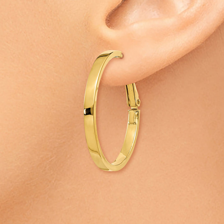 Lovely Rita's Earrings 14K Yellow Gold Versatile Polished 30mm Square Tube Omega Hoops