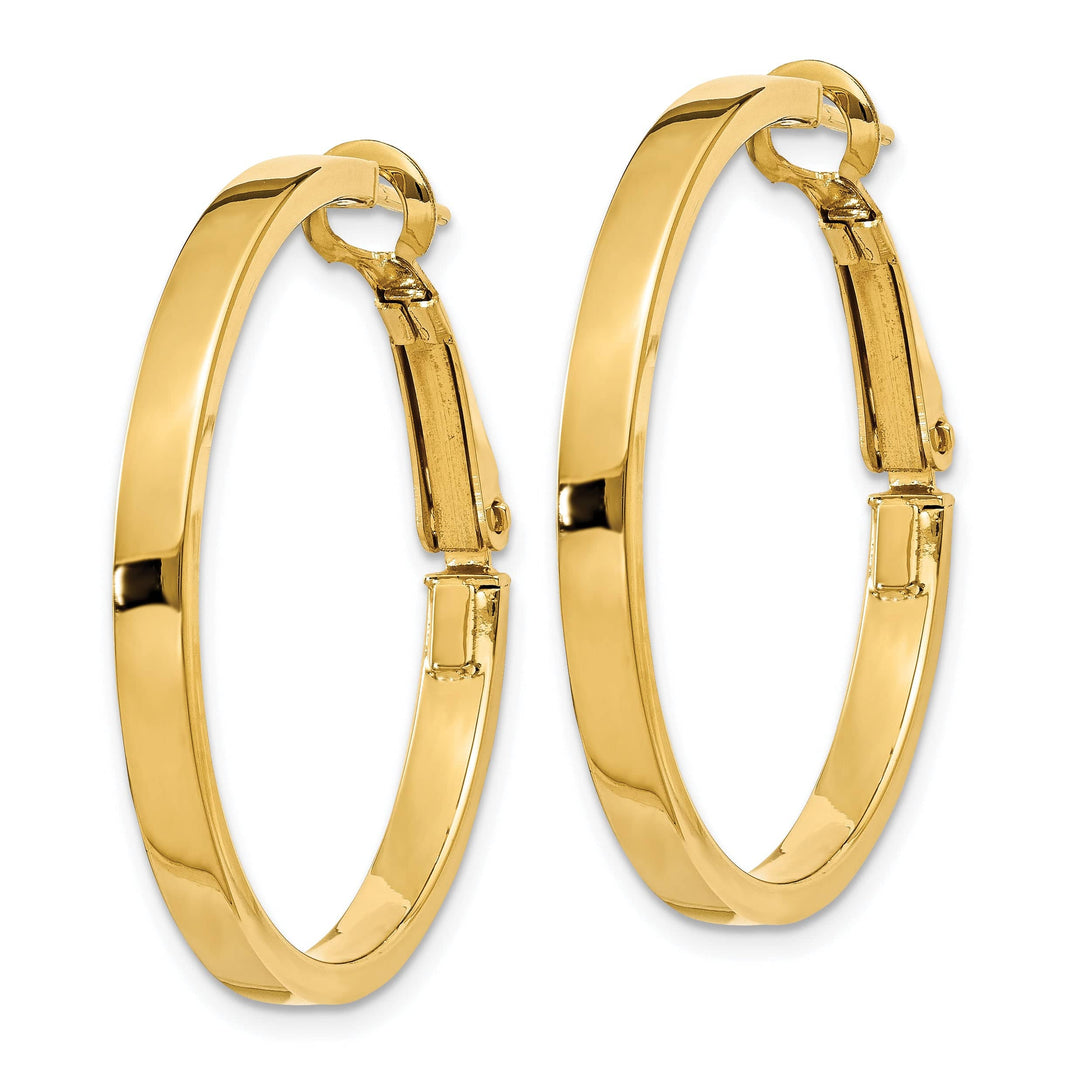 Lovely Rita's Earrings 14K Yellow Gold Versatile Polished 30mm Square Tube Omega Hoops