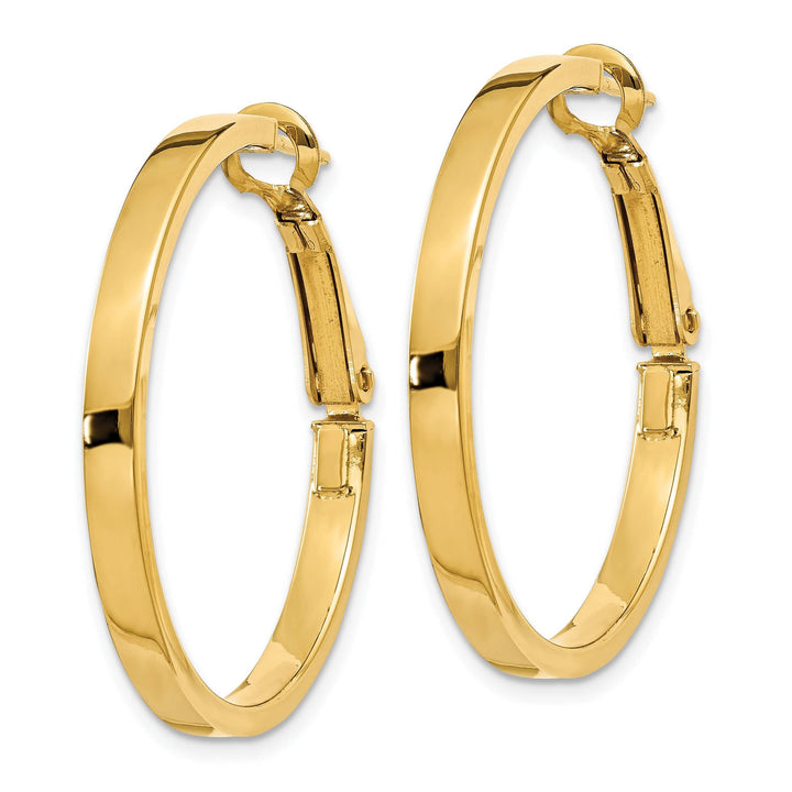 Lovely Rita's Earrings 14K Yellow Gold Versatile Polished 30mm Square Tube Omega Hoops