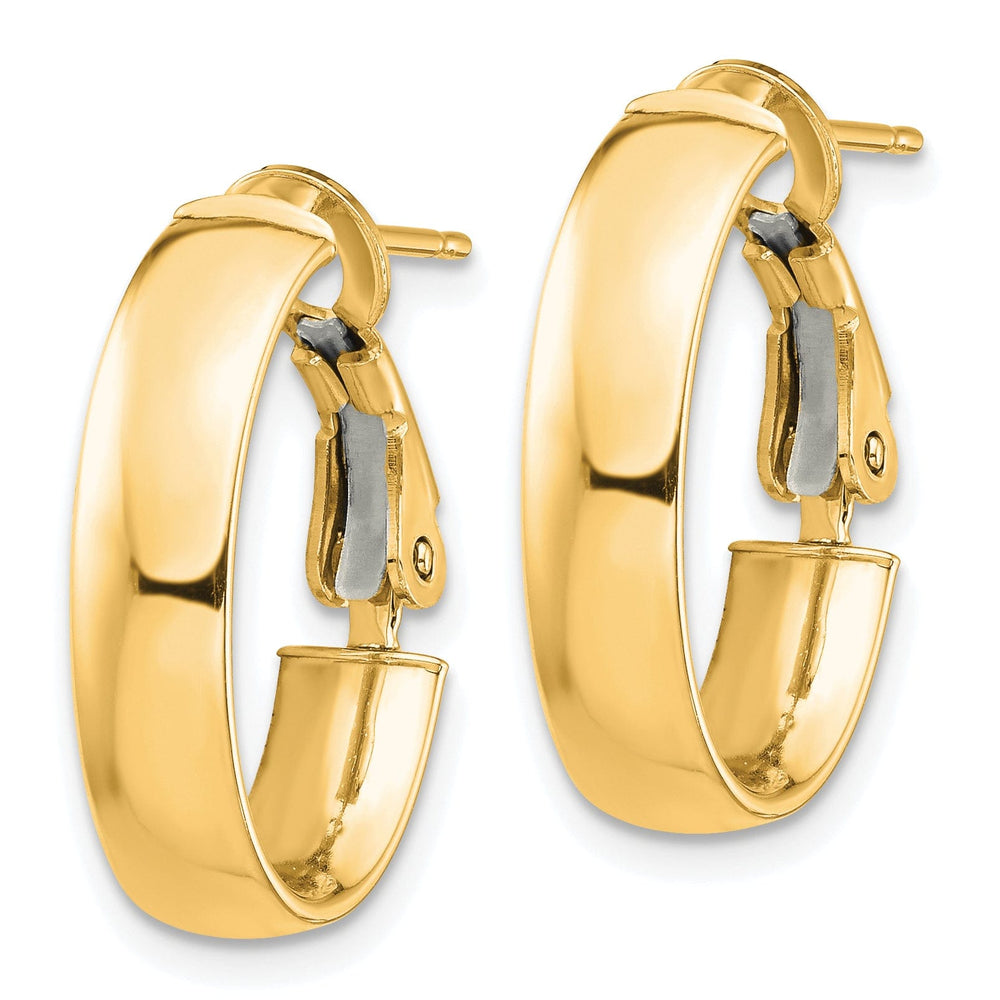 Lovely Rita's Earrings 14K Yellow Gold Vintage High Polished 13.64mm Oval Omega Hoops