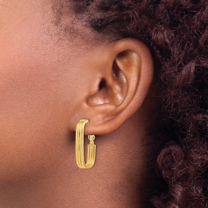 Lovely Rita's Earrings 14K Yellow Gold Vintage Polished 11.5mm Flat Tube Omega Hoops