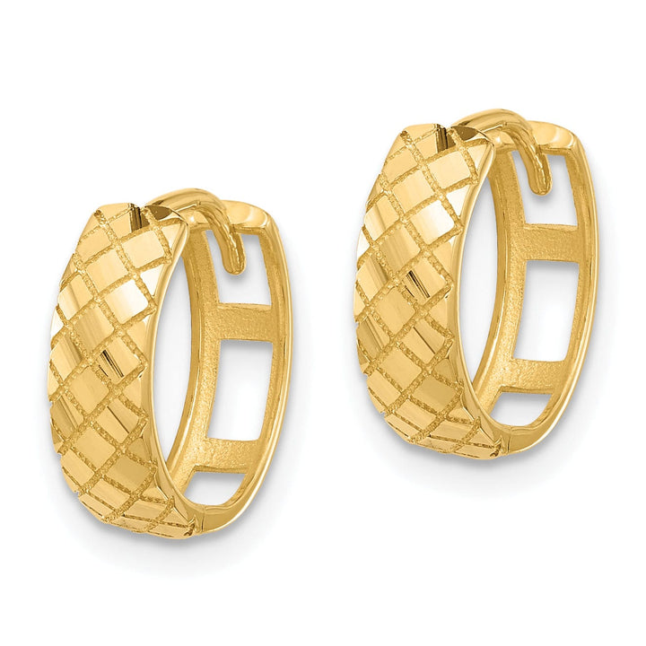 Lovely Rita's Earrings 14K Yellow Gold Vintage Polished 13.1mm Etched Hinged Hoop Earrings
