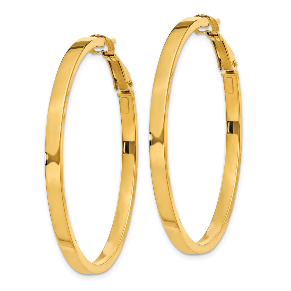 Lovely Rita's Earrings 14K Yellow Gold Vintage Polished 46mm Square Tube Omega Hoops