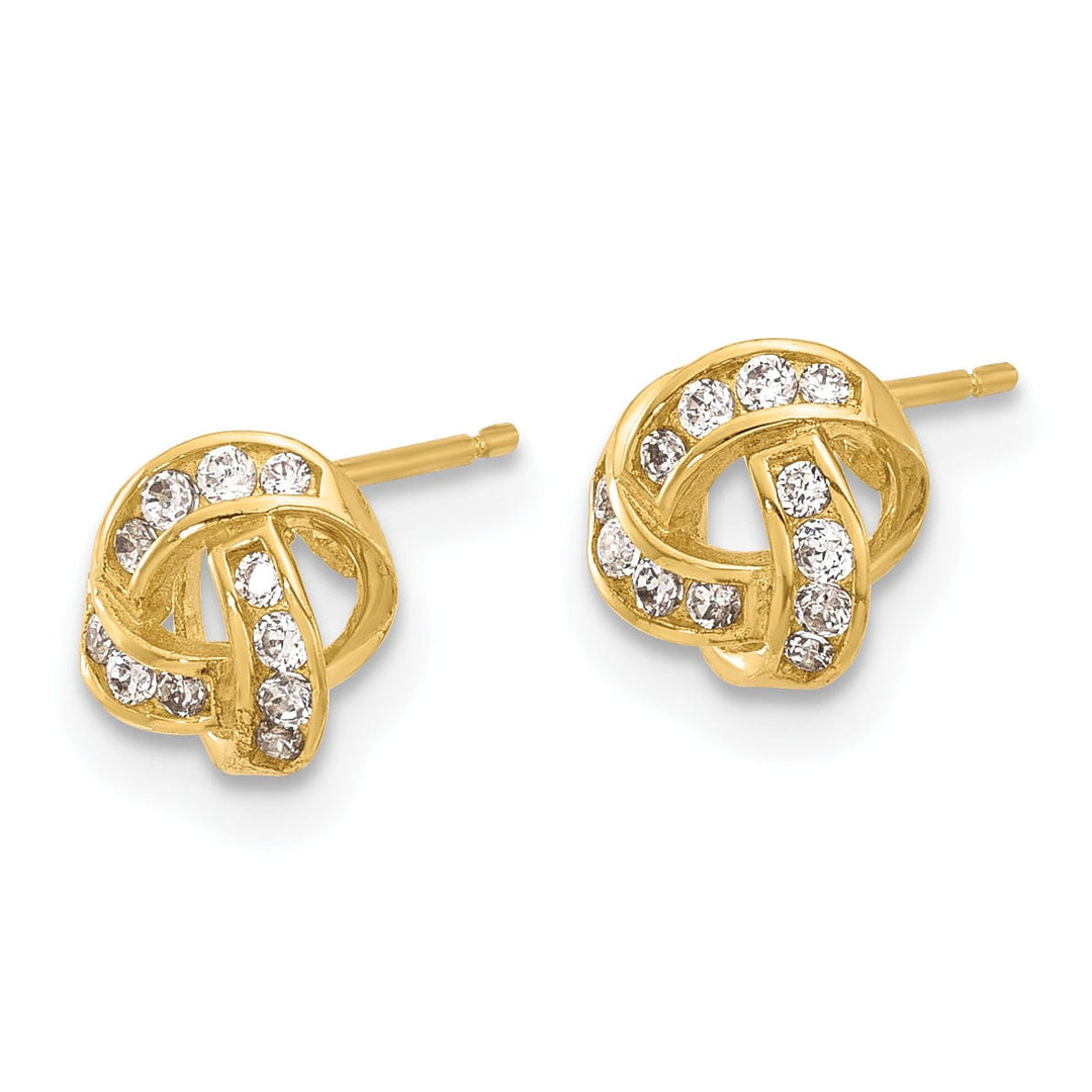 Lovely Rita's Earrings 14K Yellow Gold Vintage Polished 7mm CZ Love Knot Post Earrings