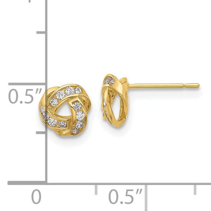 Lovely Rita's Earrings 14K Yellow Gold Vintage Polished 7mm CZ Love Knot Post Earrings