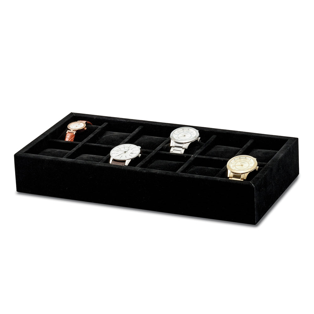 Luxury Giftware Black Faux Suede 12 Watch Tray to fit JJG1112, JJG1133, JJG1180, JJG2000 Includes 2 Stop Bars for Box