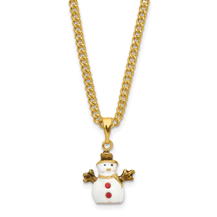 Luxury Giftware by Jere Bejeweled Crystals Gold-tone Enameled GARLAND Snowman with Bird & Scarf Trinket Box with Matching 18 Inch Necklace