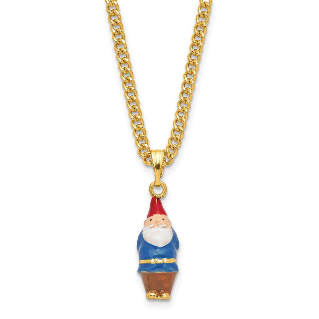Luxury Giftware by Jere Bejeweled Crystals Gold-tone Enameled NIMBLE Gnome with Mushrooms Trinket Box with Matching 18 Inch Necklace