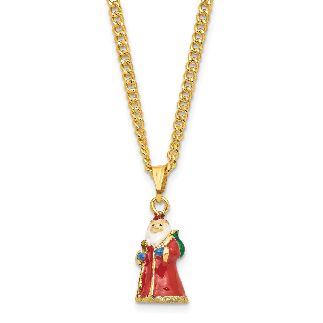 Luxury Giftware by Jere Bejeweled Crystals Gold-tone Enameled NOBLE Santa with Gifts & Staff Trinket Box with Matching 18 Inch Necklace