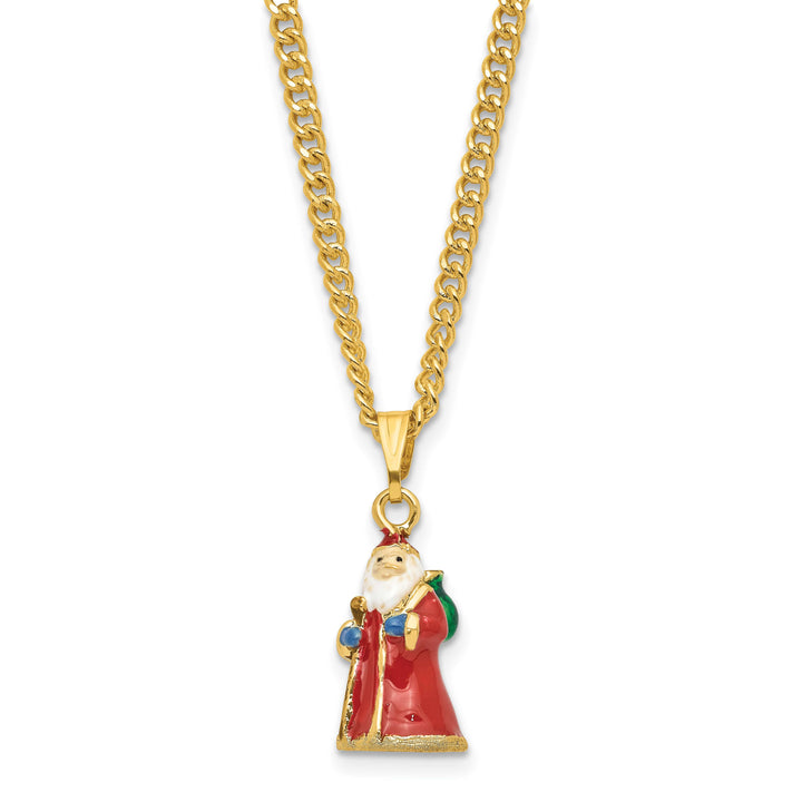 Luxury Giftware by Jere Bejeweled Crystals Gold-tone Enameled NOBLE Santa with Gifts & Staff Trinket Box with Matching 18 Inch Necklace