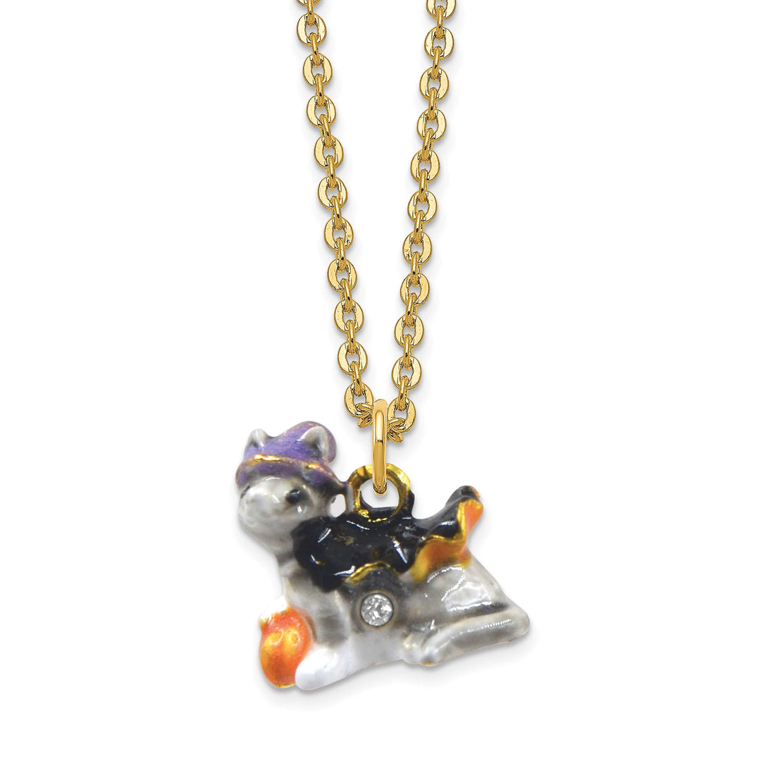 Luxury Giftware by Jere Bejeweled Crystals Gold-tone Enameled SERENA Halloween Cat Trinket Box with Matching 18 Inch Necklace