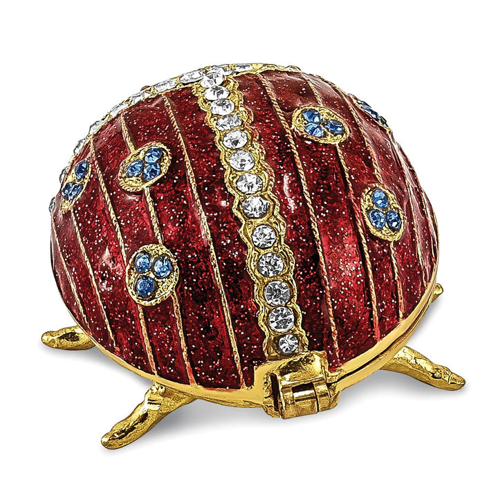 Luxury Giftware by Jere Pewter Bejeweled Crystals Gold-tone Enameled LUXY Ladybug Trinket Box with Matching 18 Inch Necklace
