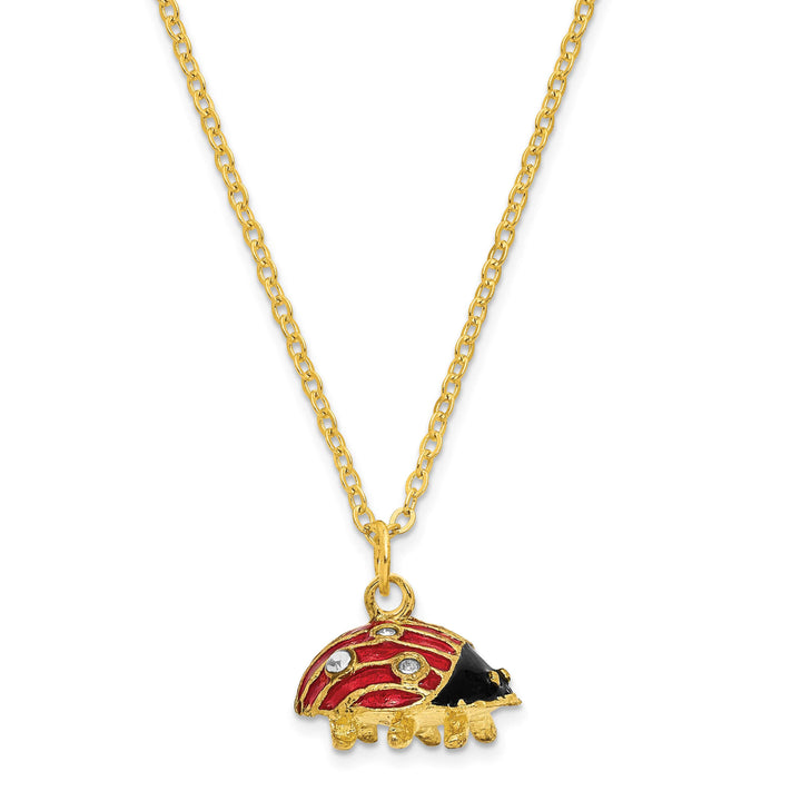 Luxury Giftware by Jere Pewter Bejeweled Crystals Gold-tone Enameled LUXY Ladybug Trinket Box with Matching 18 Inch Necklace