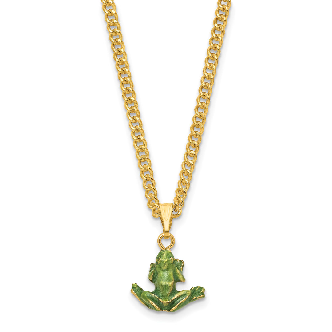 Luxury Giftware by Jere Pewter Bejeweled Crystals Gold-tone Enameled PADDY Frog on Lily Pad Trinket Box with Matching 18 Inch Necklace