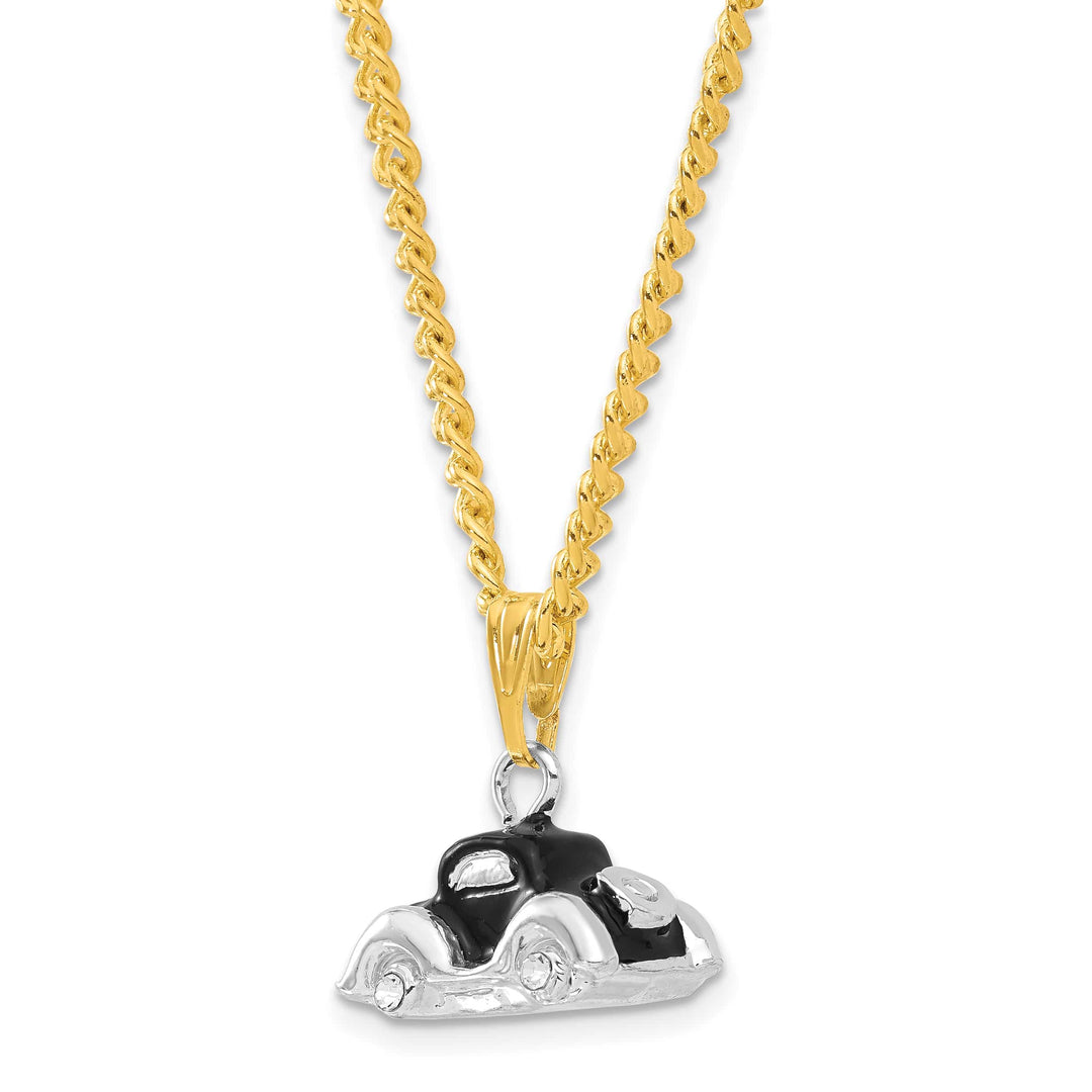 Luxury Giftware by Jere Pewter Bejeweled Crystals Silver-tone Enameled DEAN Black and White Car Trinket Box with Matching 18 Inch Necklace