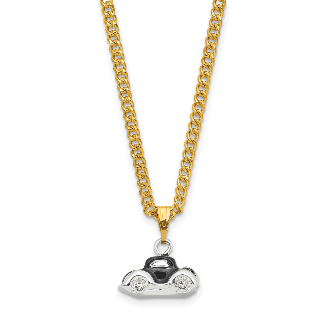 Luxury Giftware by Jere Pewter Bejeweled Crystals Silver-tone Enameled DEAN Black and White Car Trinket Box with Matching 18 Inch Necklace
