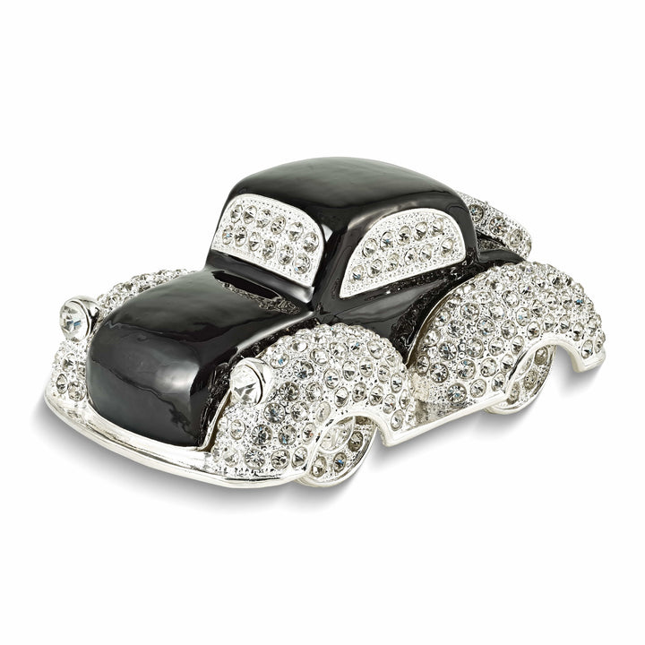 Luxury Giftware by Jere Pewter Bejeweled Crystals Silver-tone Enameled DEAN Black and White Car Trinket Box with Matching 18 Inch Necklace
