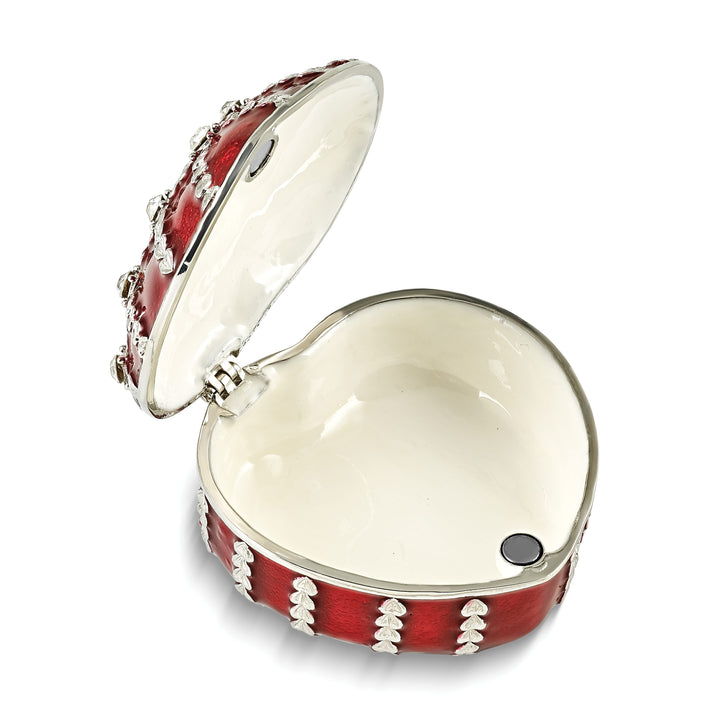 Luxury Giftware by Jere Pewter Bejeweled Crystals Silver-tone Enameled VALENTINE Heart Trinket Box with Matching 18 Inch Necklace