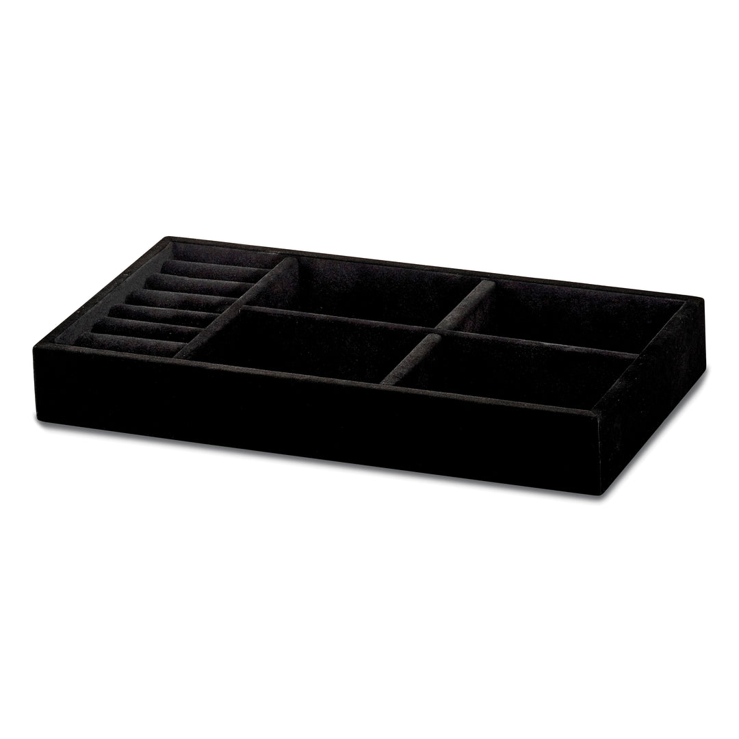 Luxury Giftware Multipurpose 4 slot Black Faux Suede Tray with Ring Roll fits JJG353 and JJG1149 Includes 2 Stop Bars for Box