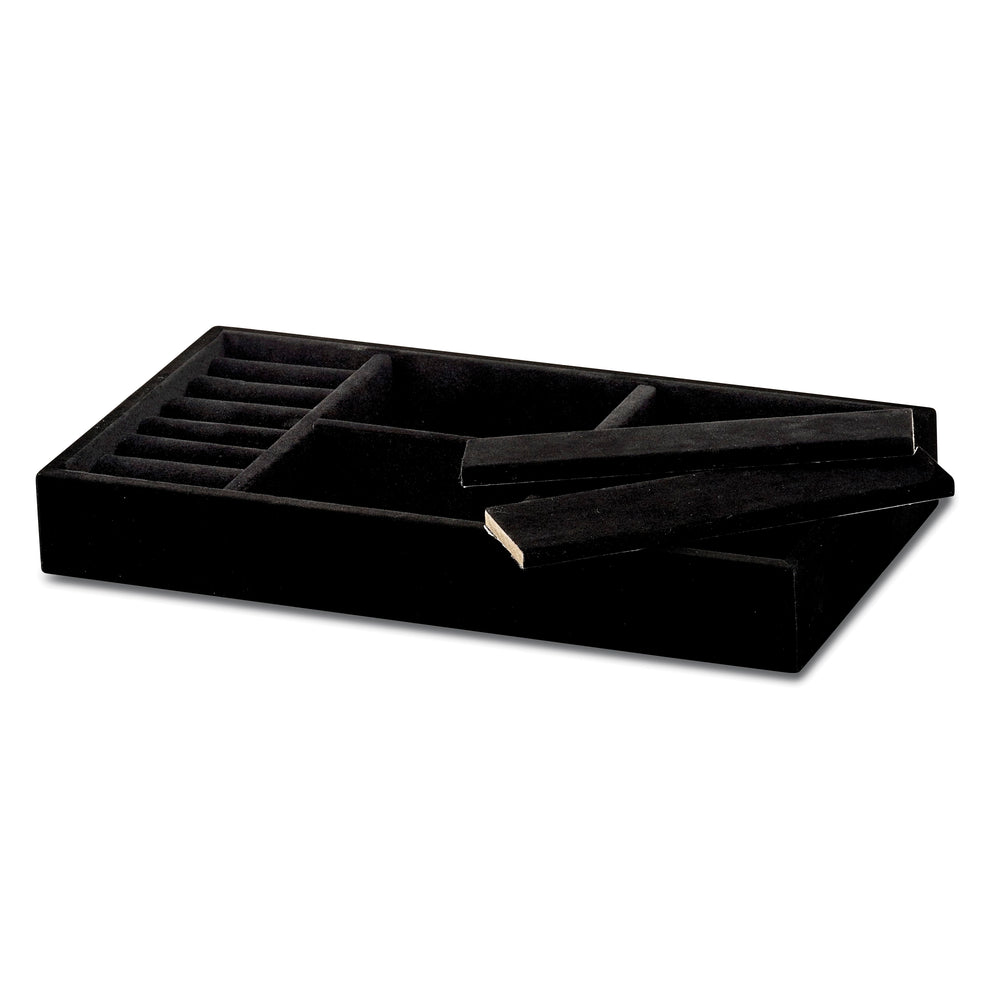Luxury Giftware Multipurpose 4 slot Black Faux Suede Tray with Ring Roll fits JJG353 and JJG1149 Includes 2 Stop Bars for Box