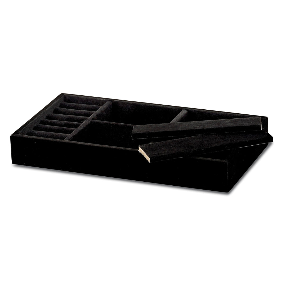 Luxury Giftware Multipurpose 4 slot Black Faux Suede Tray with Ring Roll fits JJG353 and JJG1149 Includes 2 Stop Bars for Box