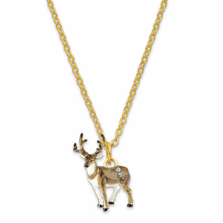 Luxury Giftware Pewter Bejeweled Crystals Gold-tone Enameled BUCK Deer Trinket Box with Matching 18 Inch Necklace