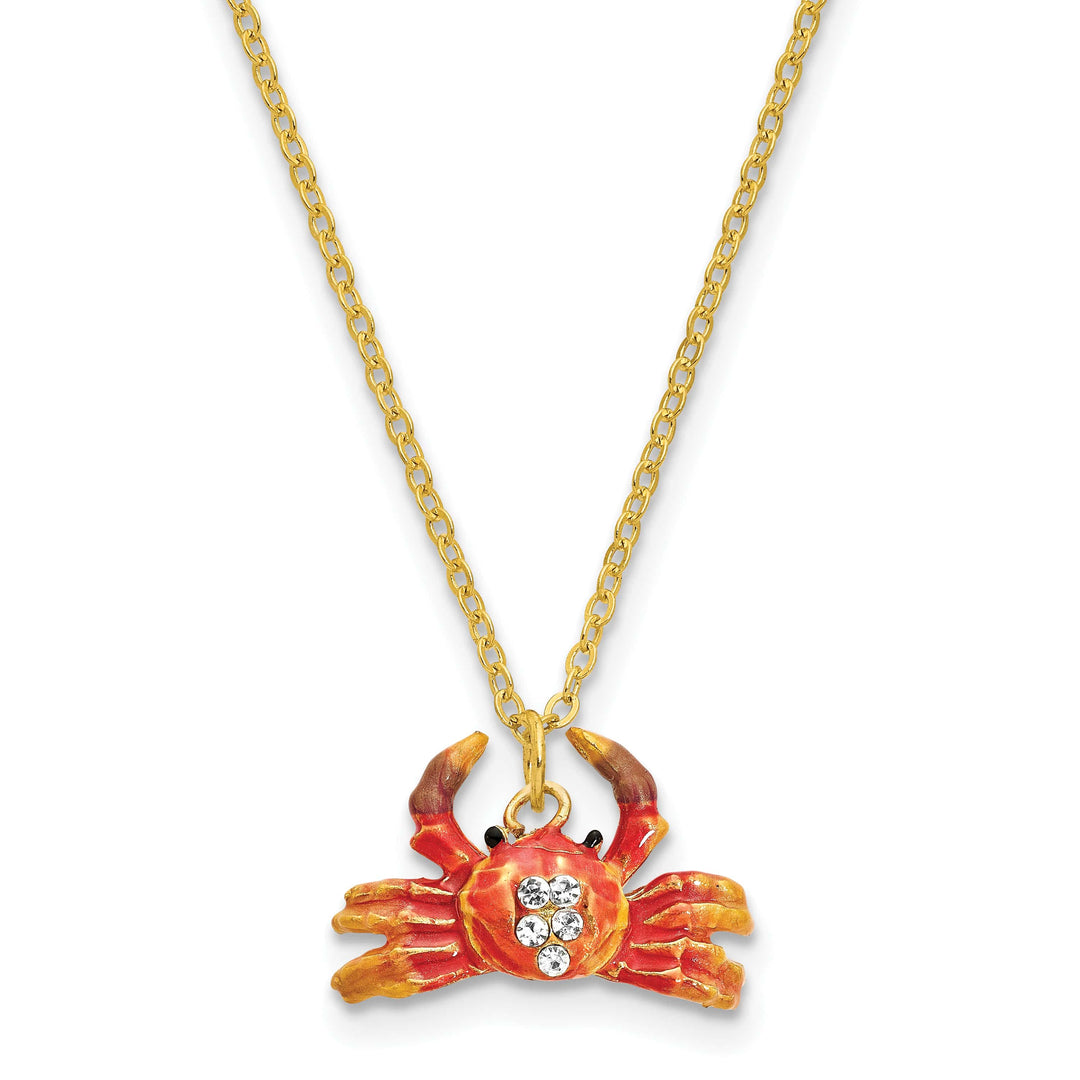 Luxury Giftware Pewter Bejeweled Crystals Gold-tone Enameled CARTER Crab Trinket Box with Matching 18 Inch Necklace