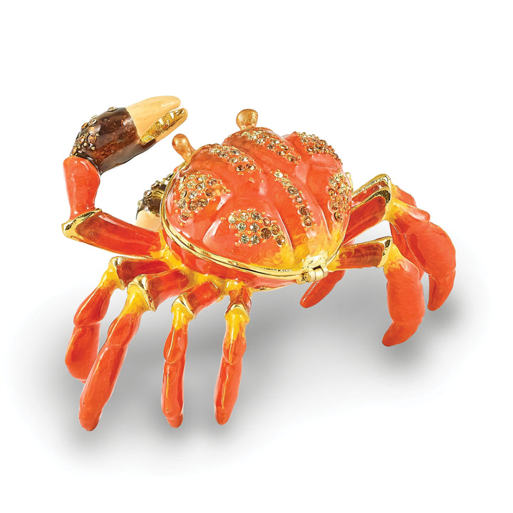 Luxury Giftware Pewter Bejeweled Crystals Gold-tone Enameled CARTER Crab Trinket Box with Matching 18 Inch Necklace