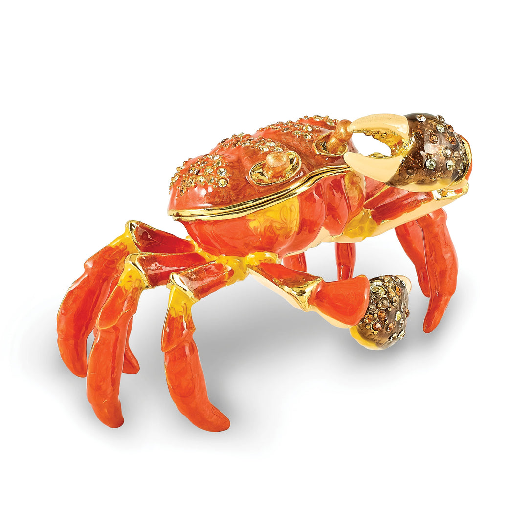 Luxury Giftware Pewter Bejeweled Crystals Gold-tone Enameled CARTER Crab Trinket Box with Matching 18 Inch Necklace