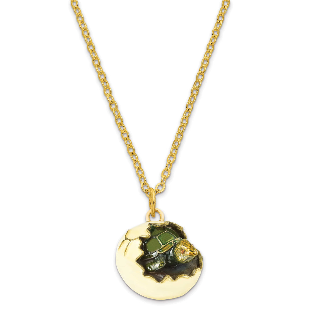 Luxury Giftware Pewter Bejeweled Crystals Gold-tone Enameled NORBERT Turtle Hatchling Trinket Box with Matching 18 Inch Necklace