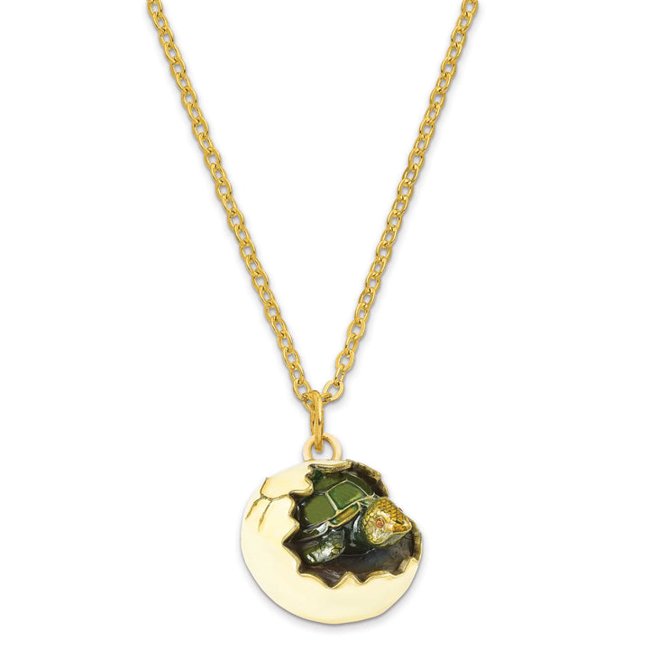 Luxury Giftware Pewter Bejeweled Crystals Gold-tone Enameled NORBERT Turtle Hatchling Trinket Box with Matching 18 Inch Necklace