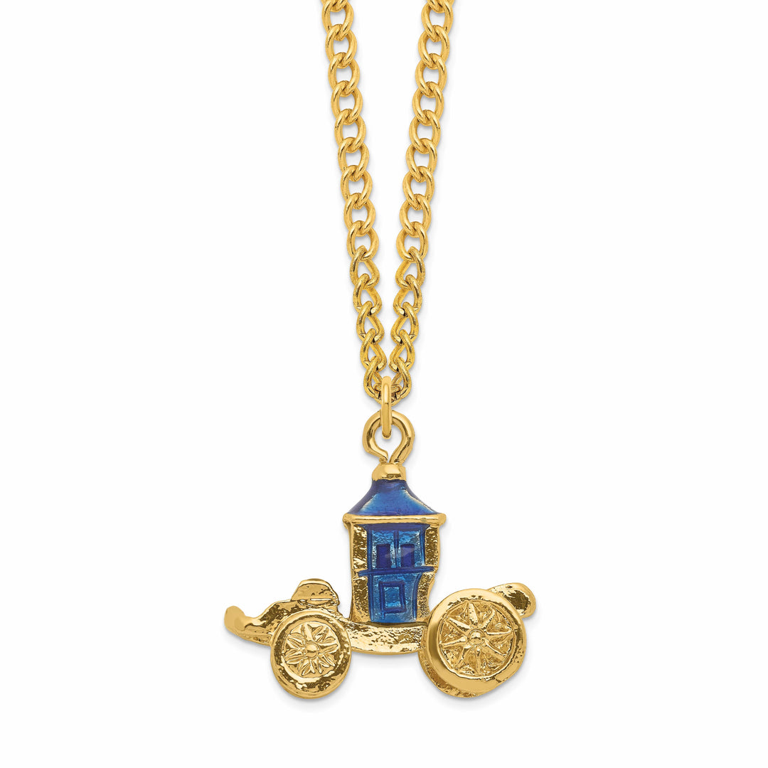 Luxury Giftware Pewter Bejeweled Crystals Gold-tone Enameled ROYAL BLUE Carriage w/Ring Pad Trinket Box with Matching 18 Inch Necklace