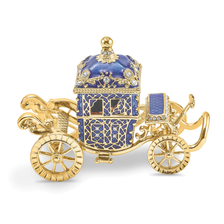 Luxury Giftware Pewter Bejeweled Crystals Gold-tone Enameled ROYAL BLUE Carriage w/Ring Pad Trinket Box with Matching 18 Inch Necklace