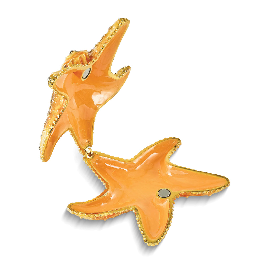 Luxury Giftware Pewter Bejeweled Crystals Gold-tone Enameled STANLEY Starfish Trinket Box with Matching 18 Inch Necklace
