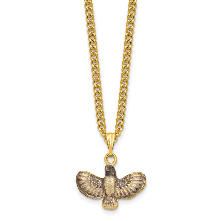 Luxury Giftware Pewter Bejeweled Crystals Gold-tone Enameled VALIANT Golden Eagle Trinket Box with Matching 18 Inch Necklace
